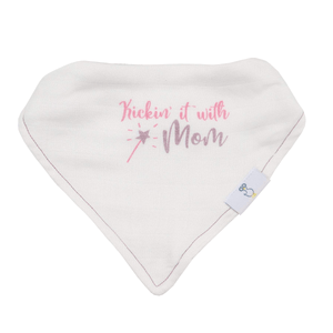 Mom and Dots 2 Pack Muslin & Terry Cloth Bib Set, angle view showcasing stylish and absorbent baby bibs.
