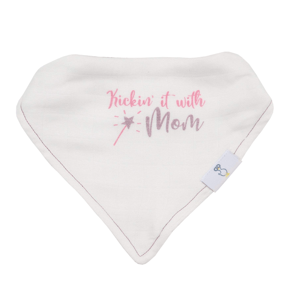 Mom and Dots 2 Pack Muslin & Terry Cloth Bib Set, angle view showcasing stylish and absorbent baby bibs.