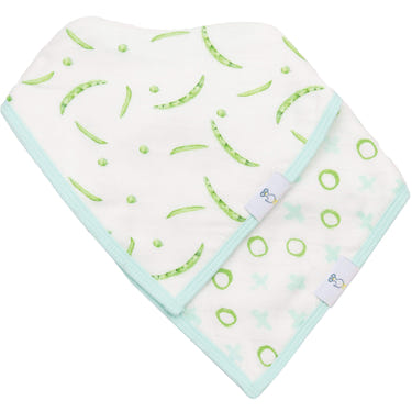 Peas and XO Mint 2 Pack Muslin & Terry Cloth Bib Set for babies, featuring soft, absorbent fabrics in mint green.
