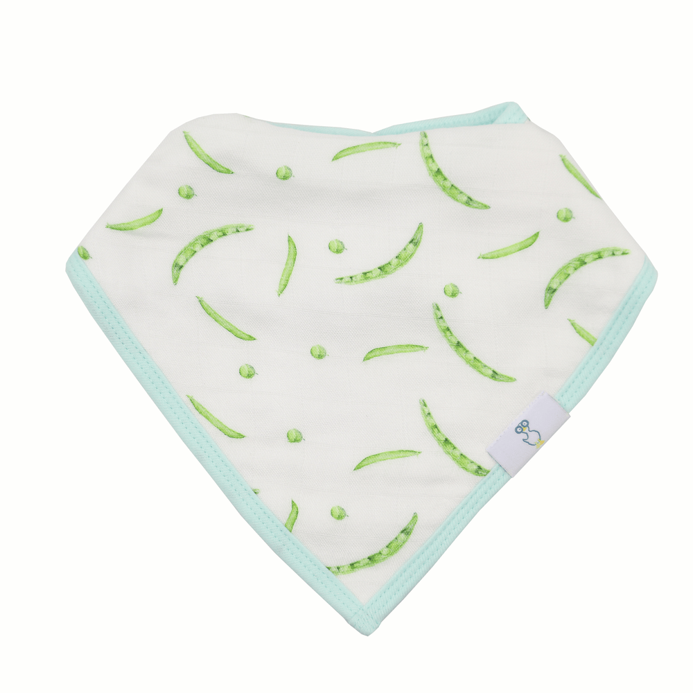 Peas and XO Mint 2 Pack Muslin & Terry Cloth Bib Set for babies, featuring soft, absorbent fabrics in mint green.