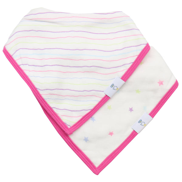Stripes and Stars 2 Pack Muslin & Terry Cloth Bib Set for babies, featuring stylish designs and soft, absorbent fabric.