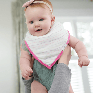 Stripes and Stars 2 Pack Muslin & Terry Cloth Bib Set for babies, angle view showcasing design and texture.