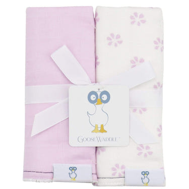 Flowers and purple 2-pack muslin and terry cloth burp cloths for stylish and practical baby care.