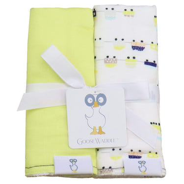 Trains and Lime 2 PK Muslin & Terry Cloth Burp Cloths for babies, soft and absorbent for mess-free feeding.