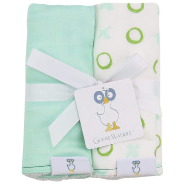 Peas and XO Mint 2 PK Muslin & Terry Cloth Burp Cloths for babies, soft and absorbent, perfect for feeding time.