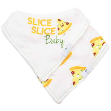 Slice Slice Baby 2 Pack Muslin & Terry Cloth Bib Set for infants, featuring fun pizza designs.