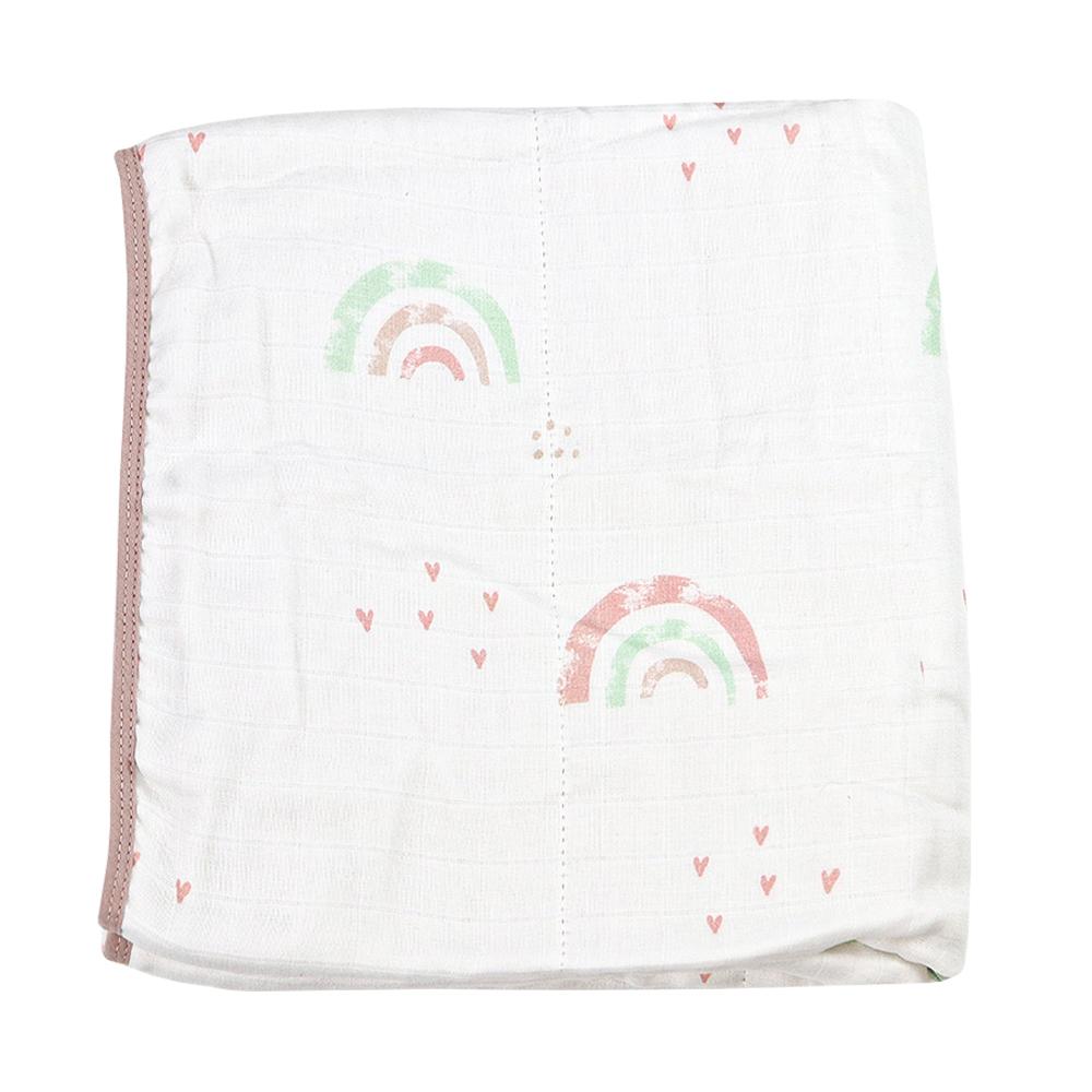 Rainbow and mauve oversized bamboo muslin quilted blanket for babies, soft and cozy for comfortable snuggles.