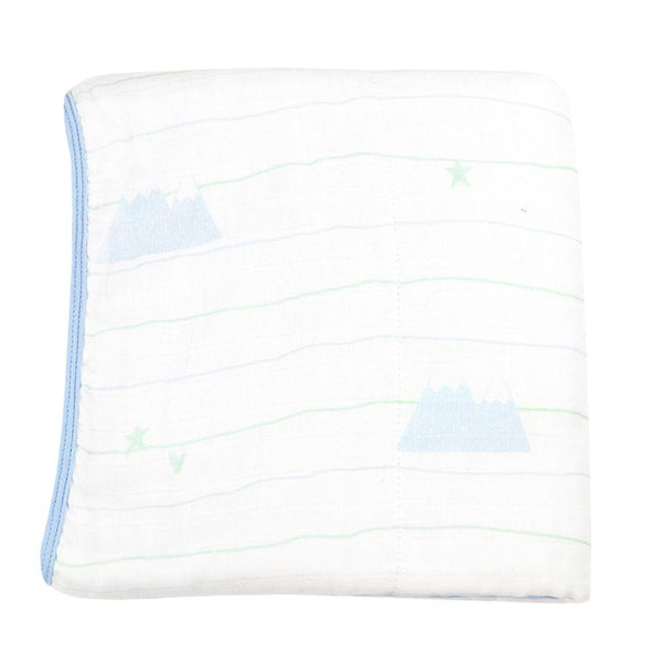 Mountain and Blue Oversized Bamboo Muslin Quilted Blanket