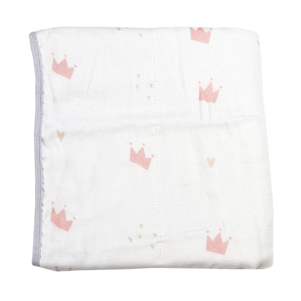Pink crown and gray oversized bamboo muslin quilted blanket for babies, soft and stylish nursery essential.