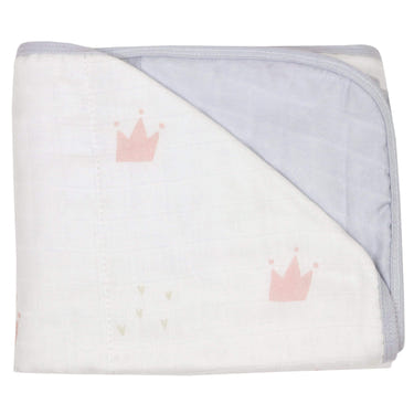 Pink crown and gray oversized bamboo muslin quilted blanket for babies, soft and stylish nursery essential.