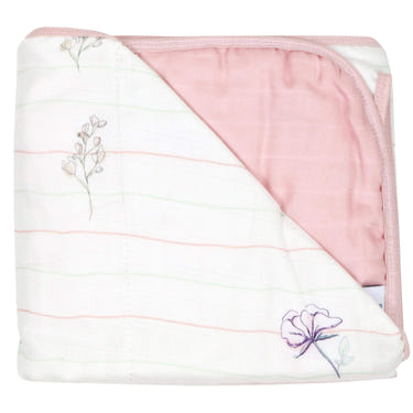 Flower and pink oversized bamboo muslin quilted blanket for babies, soft and cozy for comfortable sleep and play.