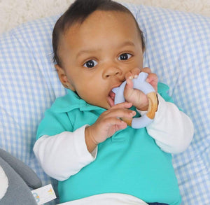 Blue Bear Circle Bear Head Teether Silicone + Wood Teether