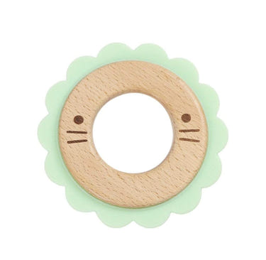 Lion Mint Animal Teether in wood and silicone, perfect for soothing baby's gums and promoting safe teething.
