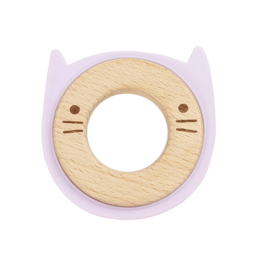 Lavender animal teether made of wood and silicone, perfect for soothing babies' gums.