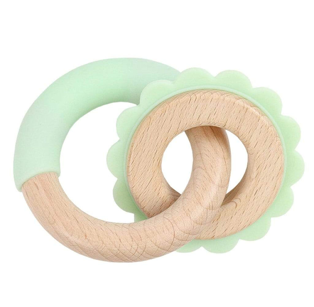 Mint Lion Silicone and Wood Double Teether for babies, safe and stylish for soothing gums.