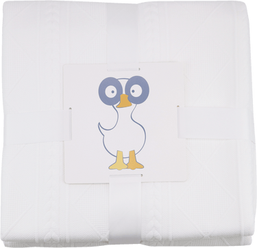 White 50" x 60" full size knit throw blanket for babies, soft and cozy for comfort and warmth.