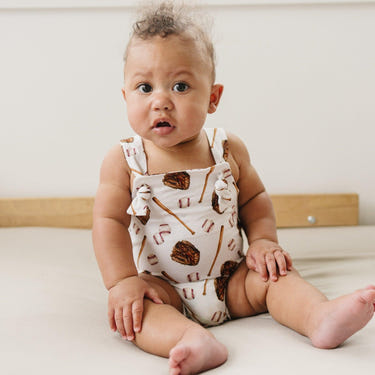 Grand Slam Bamboo Knotted Shortalls for babies - stylish and comfortable romper overall in eco-friendly fabric.
