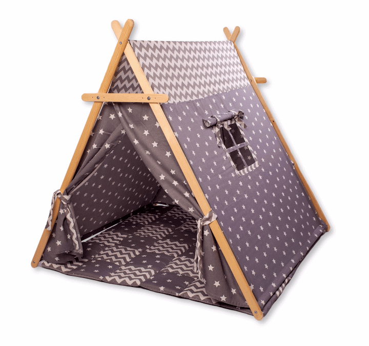 Gray stars play tent and mat for babies, perfect for imaginative play and cozy adventures.