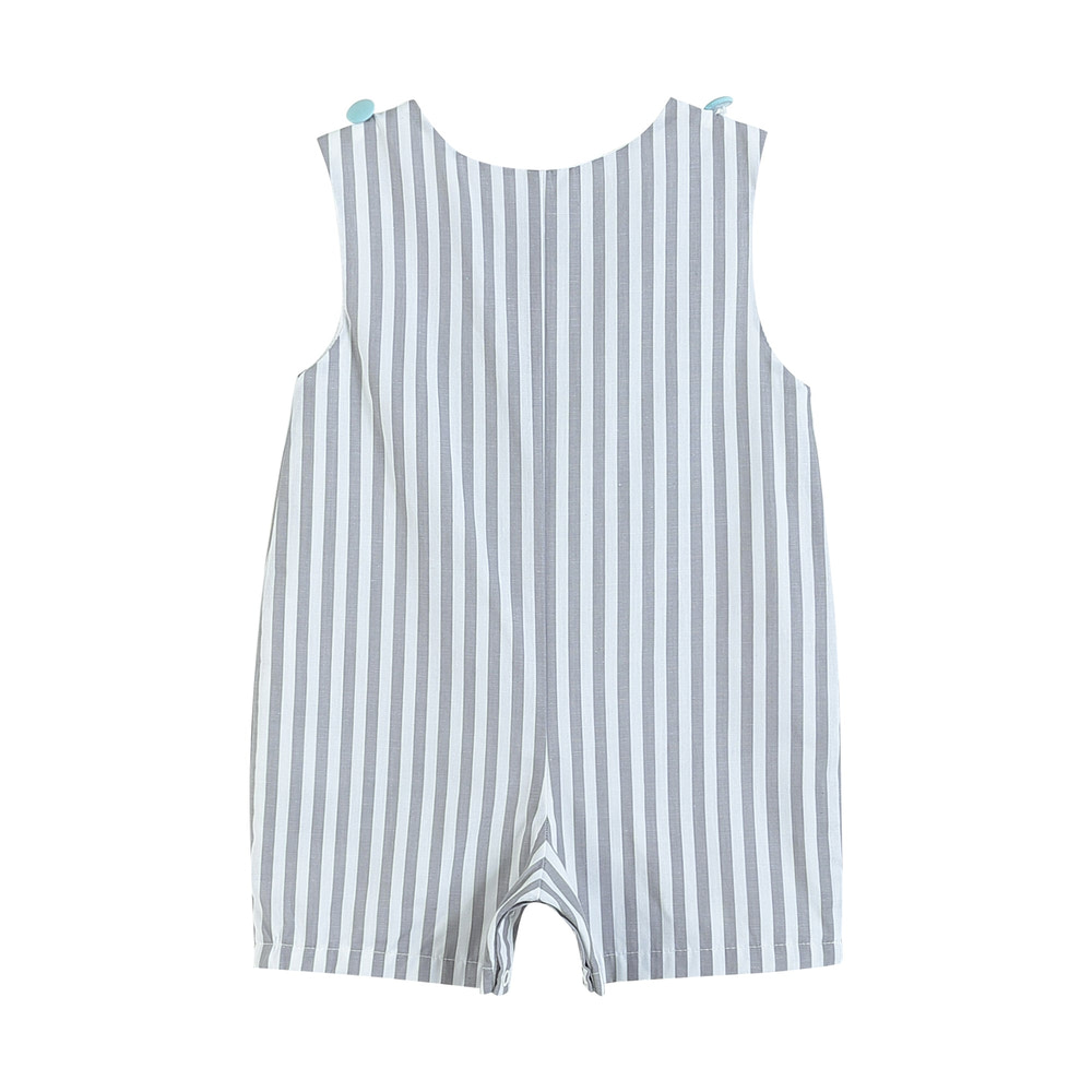 Gray Striped Easter Egg Truck Shortalls - MOOGCO Baby