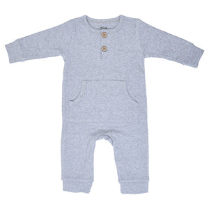 Gray Baby Ribbed Playsuit with pockets