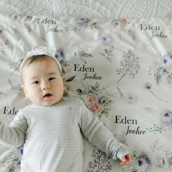 Personalized Baby Blanket – Crystal Jean Lavender Baby Deluxe Floral Minky Throw
