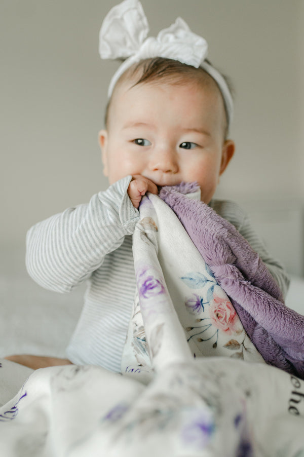 Personalized Baby Blanket – Crystal Jean Lavender Baby Deluxe Floral Minky Throw