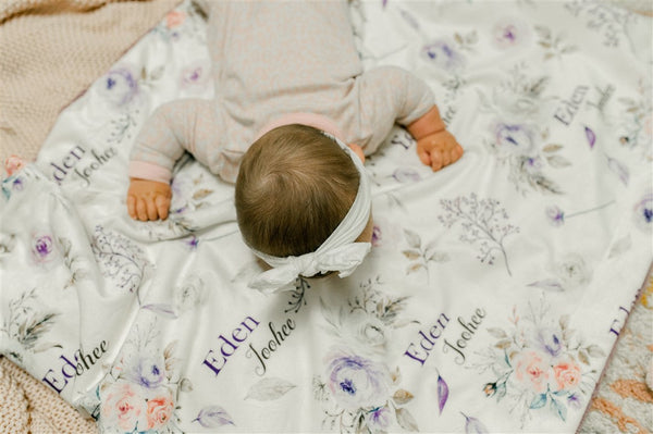 Personalized Baby Blanket – Crystal Jean Lavender Baby Deluxe Floral Minky Throw