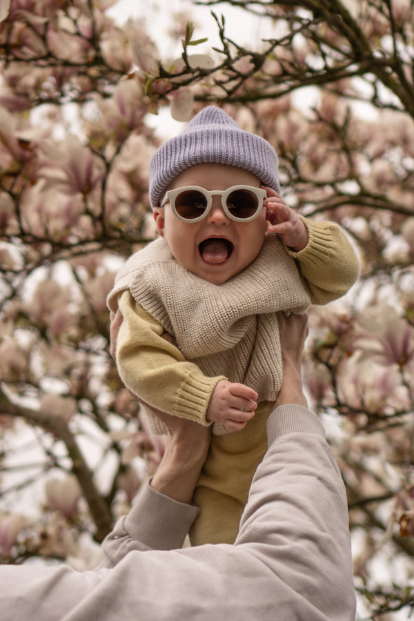 Classic sustainable baby sunglasses, plant-based, bendable, polarized for ages 0-2, shown at angle 5.