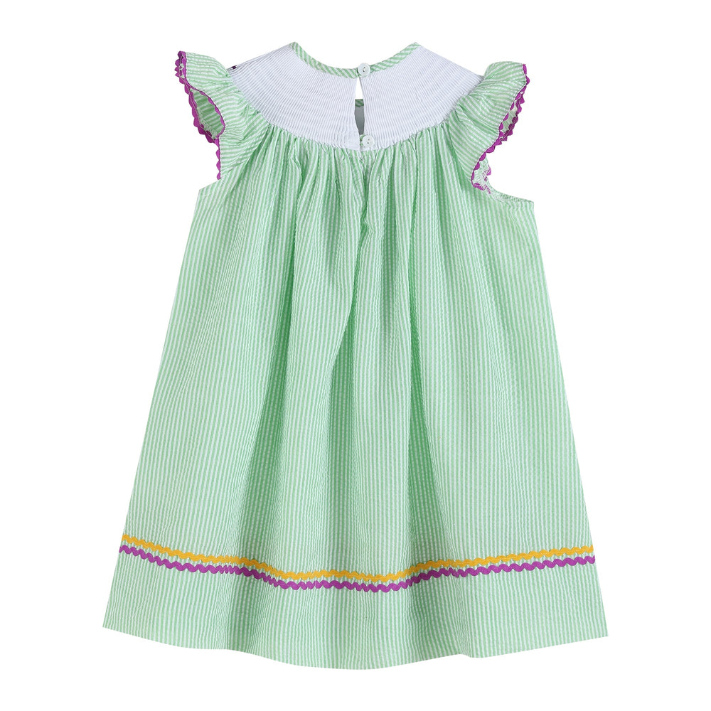 Green and Purple Mardi Gras Smocked Bishop Dress - MOOGCO Baby