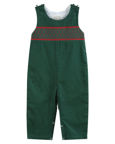 Green Christmas Smocked Overalls