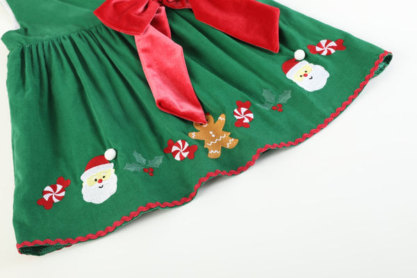 Green Corduroy Christmas Applique Dress