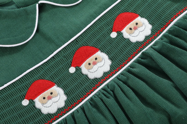 Green Corduroy Santa Smocked Dress