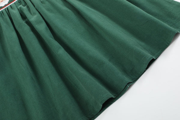 Green Corduroy Santa Smocked Dress