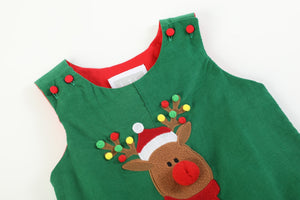 Green Corduroy Sherpa Reindeer Overalls