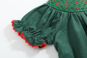 Green Corduroy Smocked Bishop Dress
