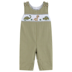 Green Dinosaur Smocked Overalls