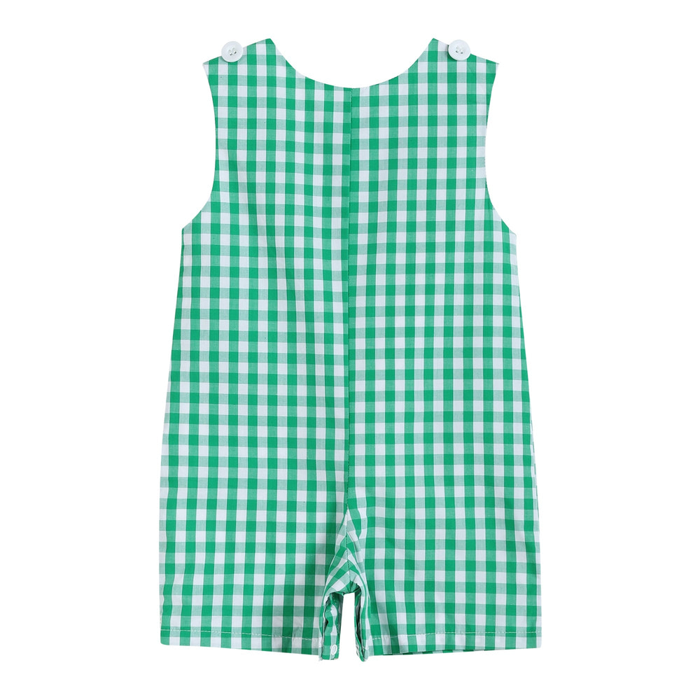 Green Gingham Watermelon Applique Overalls
