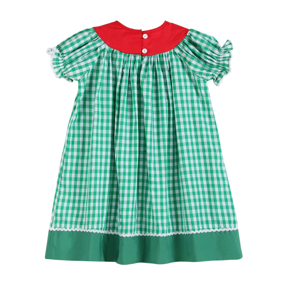 Green Gingham Watermelon Collar Bishop Dress
