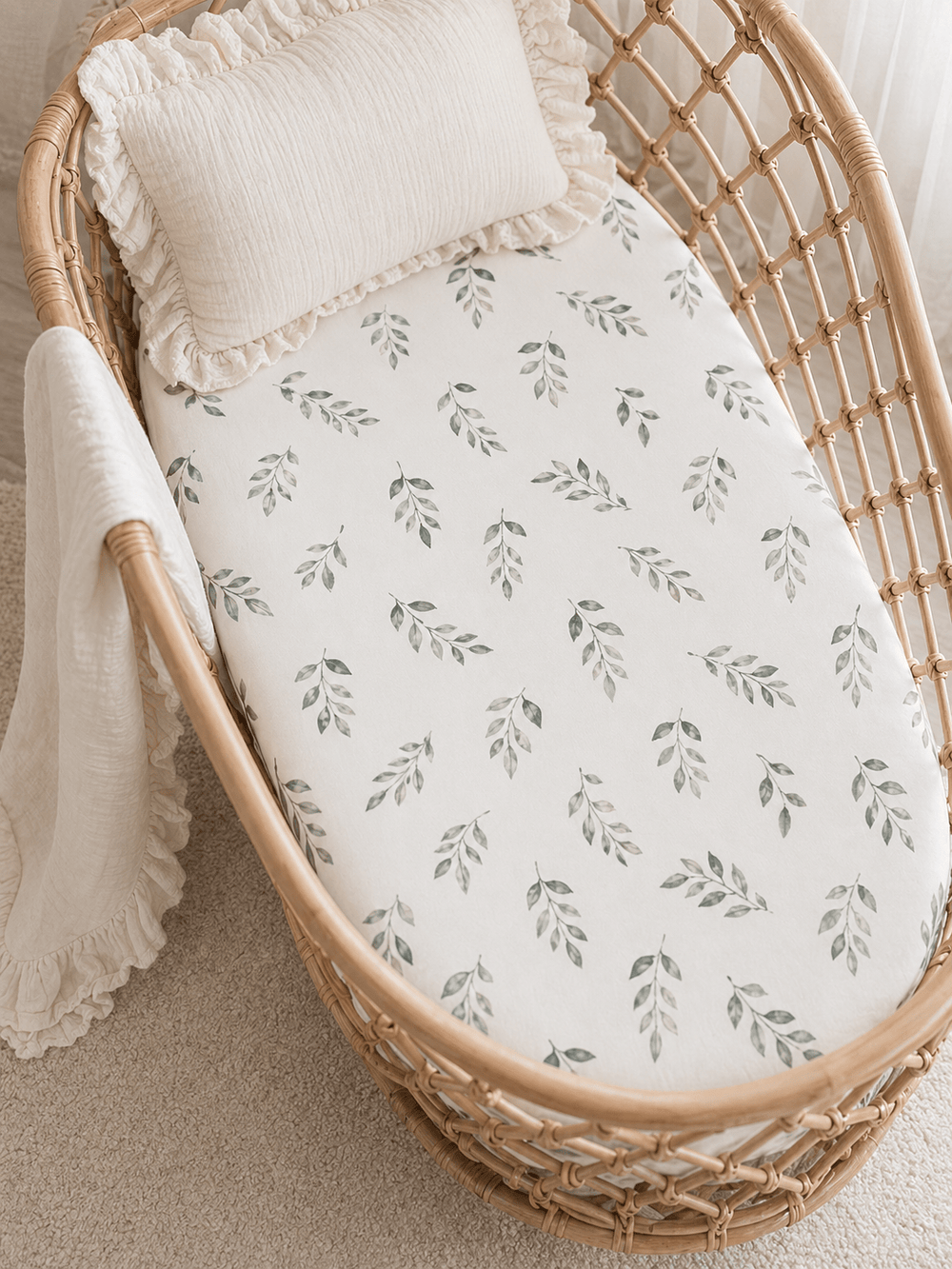 Green Leaves Bamboo Changing Pad Cover | Bassinet & Lounger Cover
