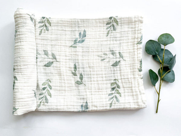 Green Leaves Muslin Swaddle Blanket