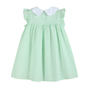 Green Seersucker Bunny Ruffle Dress