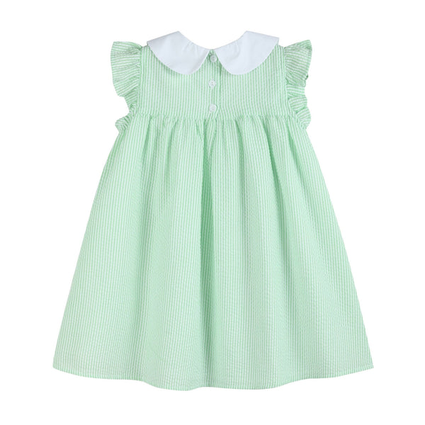 Green Seersucker Bunny Ruffle Dress