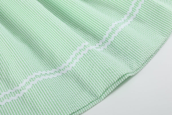 Green Seersucker Easter Bunny Smocked Bishop Dress
