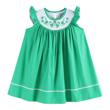 Green St. Patrick's Day Shamrock Smocked Bishop Dress - MOOGCO Baby