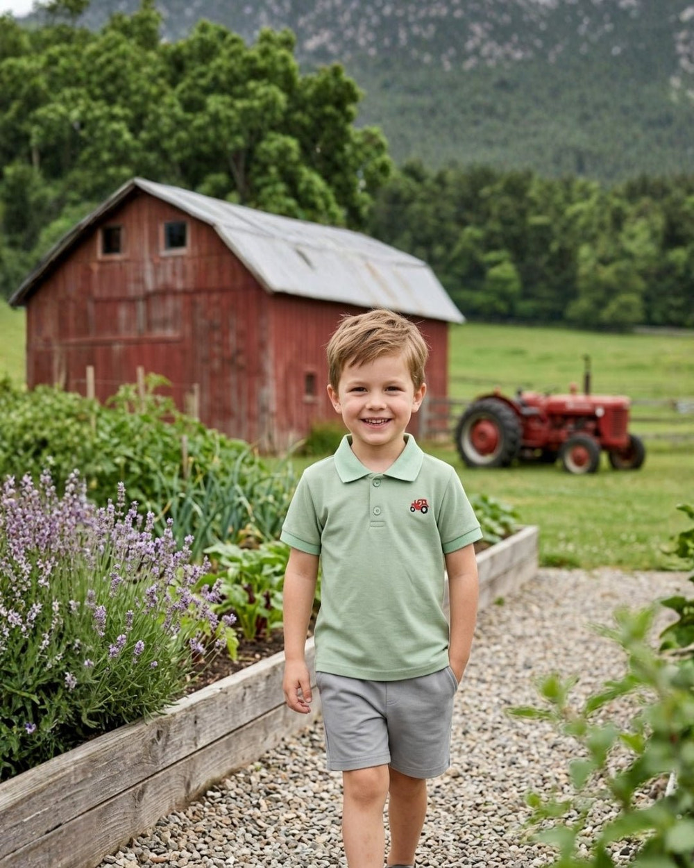 Green Tractor Golf Polo Shirt for babies, featuring a playful design in vibrant green, perfect for stylish little ones.