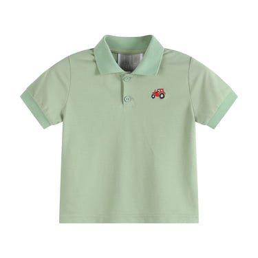 Green Tractor Golf Polo Shirt for babies, featuring a playful design in vibrant green, perfect for stylish little ones.