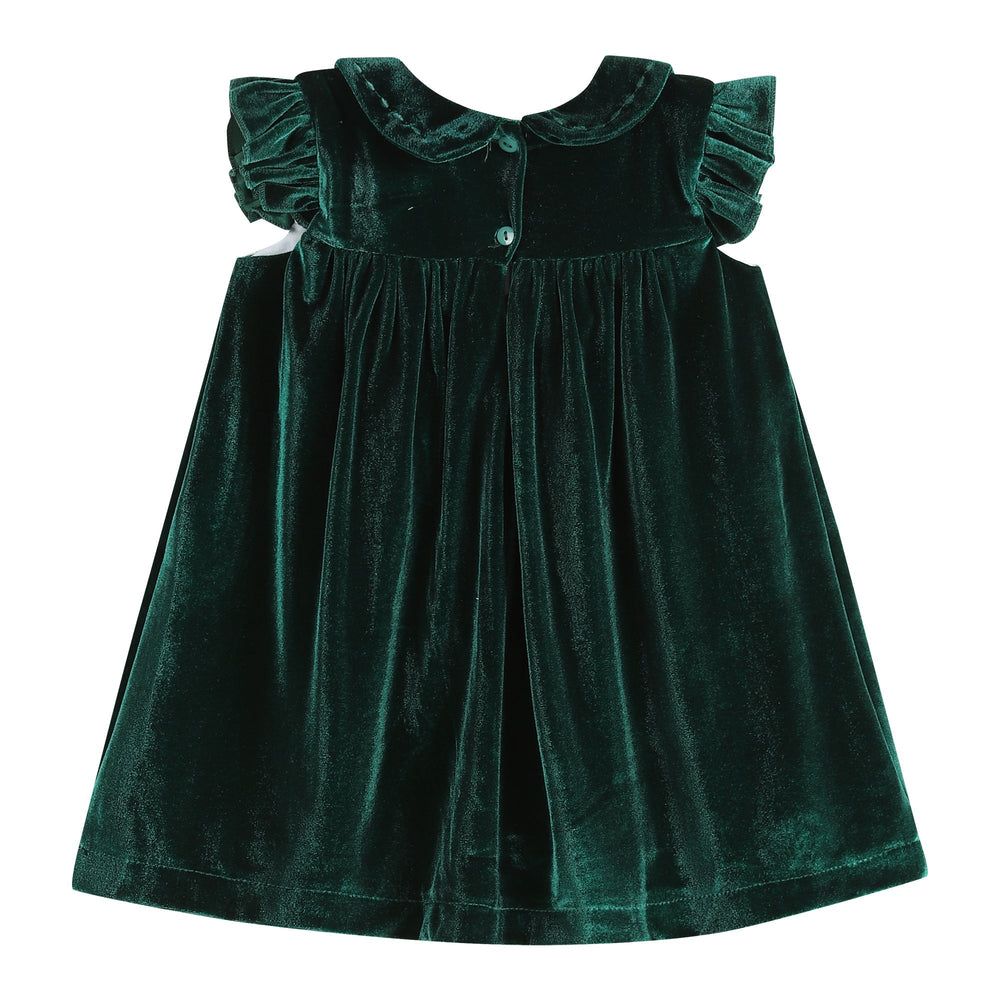 Green Velvet Ruffle Dress