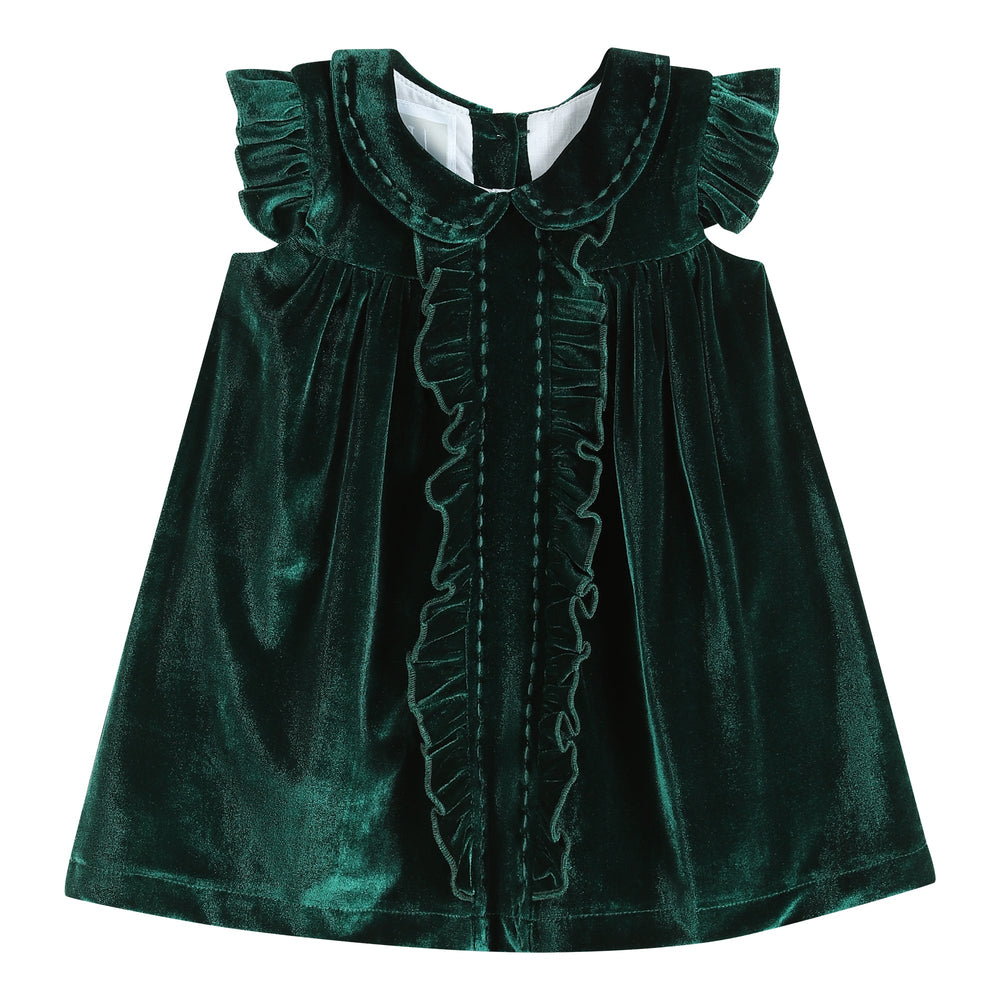 Green Velvet Ruffle Dress