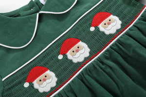 Green Corduroy Santa Smocked Dress and Bloomers