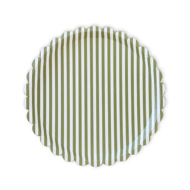 Green & White Candy Stripe Scalloped Dinner Plates (12pcs)
